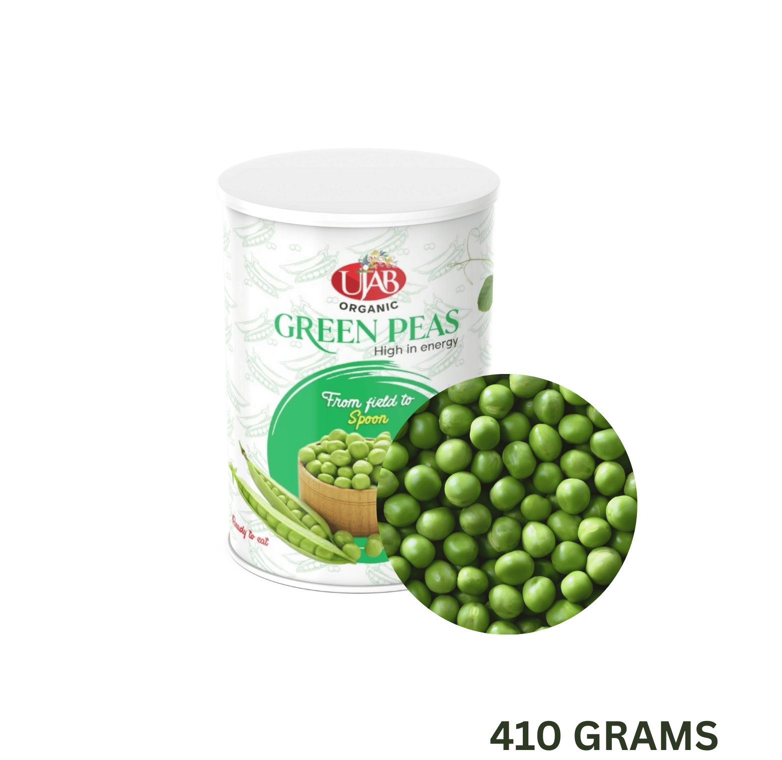 UJAB Organic Tinfood Green Peas 410gm
